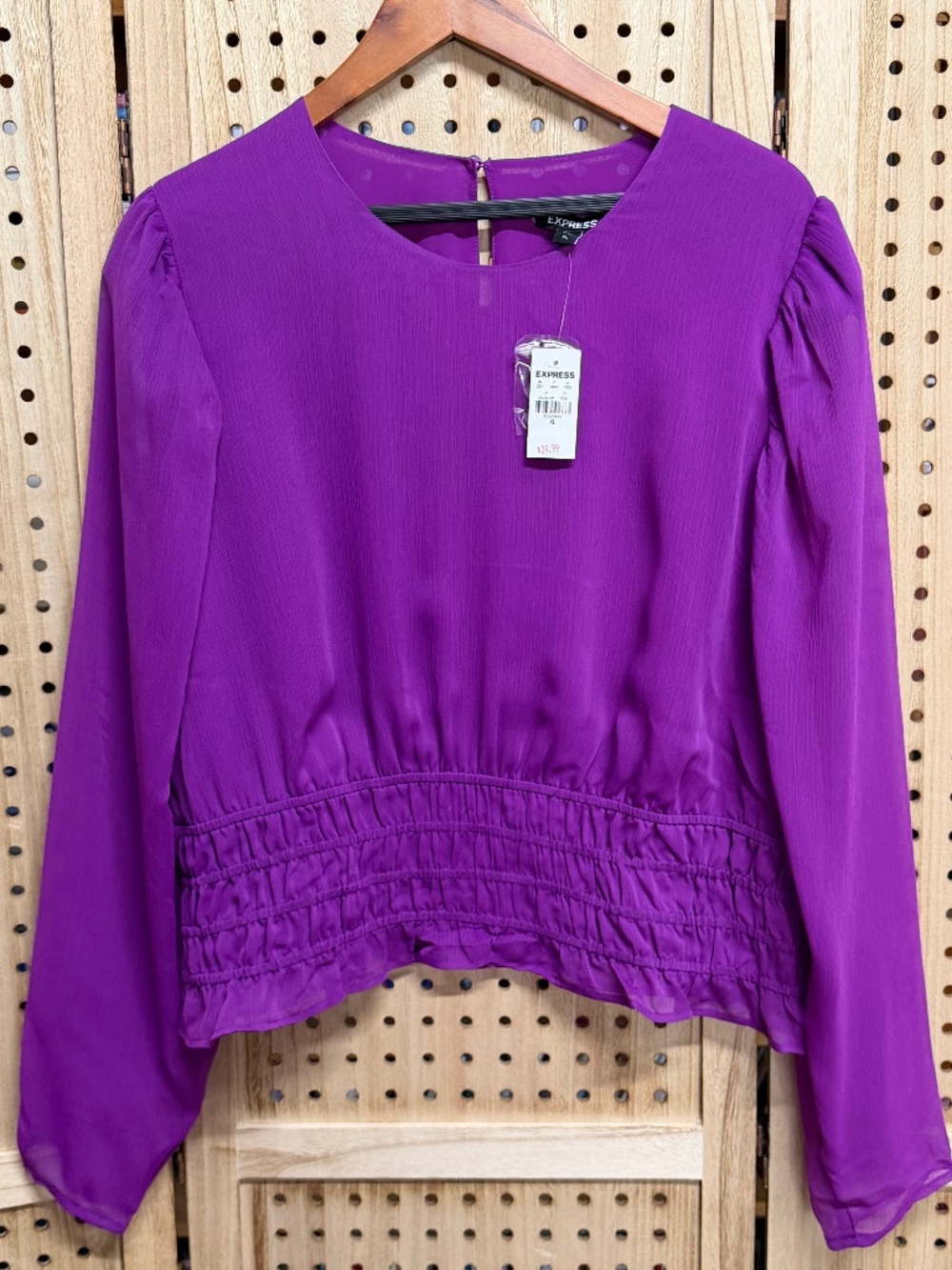 Express NWT Purple Smocked Waist Long Sleeve Chiffon Blouse XL